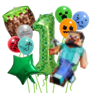 Minecraft Geburtstag Ballon Set Pixel Stil Deko Block Zahlen Ballons für Party Dekor