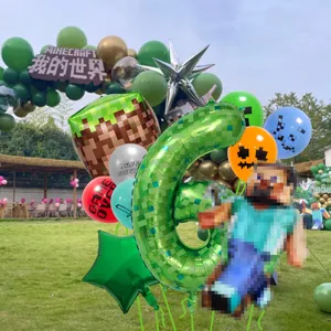 Minecraft Geburtstag Party Ballon Set mit Nummer sechs Folienballon und Block-Dekor.