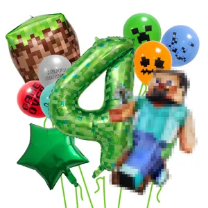 Minecraft Thema Ballon Set mit Pixel Nummer vier Folienballons für Geburtstag Party