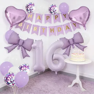 Matte birthday balloon banner set, heart and bow aluminum film balloons for party decor