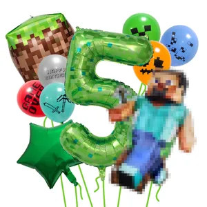Minecraft Geburtstag Party Ballon Set mit Nummer 5 Folienballon und Pixel Creeper Motiven.