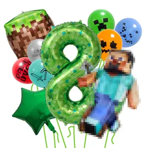Minecraft Geburtstag Ballon Set mit Zahl 8 Folienballon und Pixel Spiel gedruckten Latexballons.
