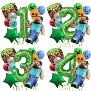 Pixel Spiel Stil Karikatur Aluminiumfolie Latex Luftballons Set Für Kinder Geburtstag Party Dekoration Mehrfarbig Block Luftballons Bouquet