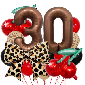 Amerikanischer Vintage-Leo-Print Kirsche Nummer 30 Folienballon Set für Geburtstagsparty.