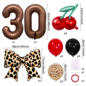 Leopardmuster Kirsche Ballon Set 30 Geburtstag Party Dekoration Zubehör Details und Maße.