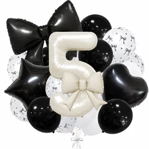 Detailed view of the luxury bow number 5 balloon set for birthday party decorations