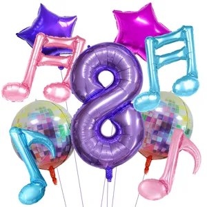 Set di palloncini in foil con tema musicale disco Y2K, perfetti per feste di compleanno.