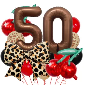 Amerikanisches Retro-Leopardenmuster-Kirsch-Ballon-Set für Geburtstagswünsche Dekoration