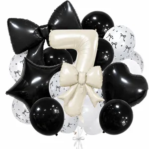 Creamy bow number 7 balloon set black and white birthday party decoration supplies