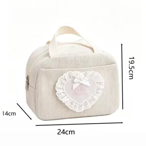 Kord-Lunchtasche mit Herz-Spitzenstickerei, geräumige Tasche für Pendler und Studenten.