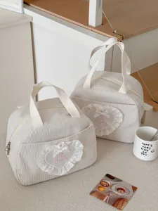 Kord-Lunchtasche mit Spitzenherz-Tasche, stilvolle Pendler-Handtasche für Büro und Schule.