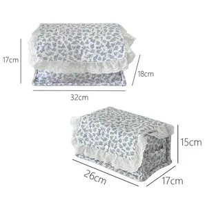 Blaues Blumen Stoff Aufbewahrungsbox mit Kanten Spitze Schreibtisch Organizer Behälter