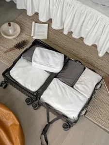 Detailed view of travel packing cubes in an open suitcase, organized storage design.