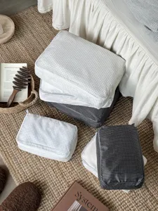 Travel packing cubes set compartmentalized storage bags for suitcase organization white grid