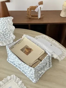 Blaues Blumen Stoff Aufbewahrungsbox Desktop Organizer tragbarer Korb für Schlafzimmer.