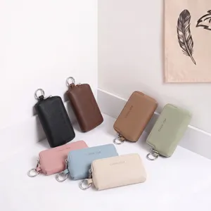 Porte-clés femme motif litchi multifonctionnel petit portefeuille avec anneaux de clés chic