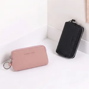 Porte-Monnaie Clé Multifonctionnel en Cuir PU Style Japonais Motif Litchi pour Femmes Petit Portefeuille Grande Capacité Avec Fermeture Éclair