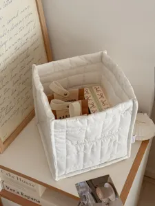 Witte gewatteerde opbergmand bureau-organizer voor cosmetica, grote slaapkameropberger.