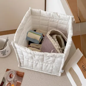 Witte gewatteerde opbergmand grote stoffen organizer voor bureau slaapkamer spullen