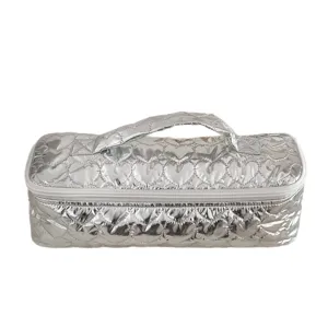 Borsa portaoggetti trapuntata a cuore argento per asciugacapelli astuccio da viaggio