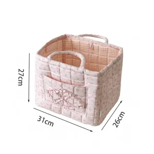 Rosa gesteppte Aufbewahrungsbox mit Griffen, Blumenmuster, süßer großer Organizer Korb.