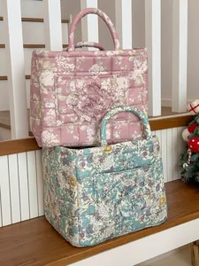 Großer Gesteppter Baumwolle Aufbewahrungskorb Pastoral Blumenmuster Bedruckt Haushalt Wäschekorb Kleidung Spielzeug Desktop Organizer