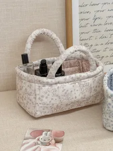 Ribfluwelen bloemen opbergmand, Koreaanse stijl draagbare organizer voor huishoudelijke spullen.