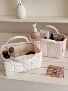 Gesteppter Blumen Aufbewahrungskorb süsser Kosmetik Organizer Stoff Korb Heimdekoration