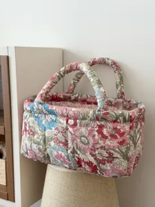 Gesteppter Stoff-Aufbewahrungsbehaelter mit Blumenmuster, Vintage Organizer fuer Zuhause.