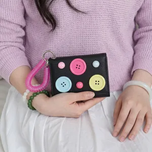 Korean style dopamine color spring rope small wallet minimalist multi color button trifold coin purse