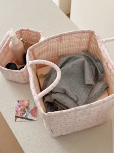 Rosa Blumen gesteppte Aufbewahrungskorb Stoff Organizer Box mit Griffen für Zuhause