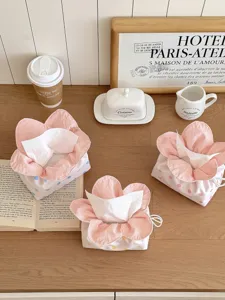 Cute floral tissue box cover, pink polka dot fabric napkin holder for home decor.
