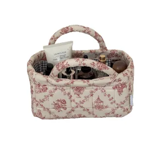 French vintage red vine quilted storage basket for desktop cosmetics and small items organization.