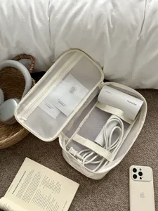 Cremefarbene Mesh Kosmetiktasche Reise Make-up Organizer mit grossem Fassungsvermögen beige