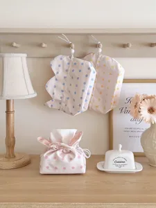 Cute polka dot tissue box cover fabric drawstring napkin holder desktop organizer home decor