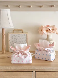 Cute polka dot fabric tissue box cover creative desktop paper napkin holder home decor