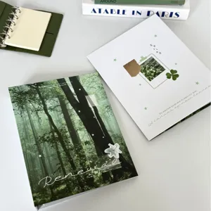 A5 verde bosque estético carpeta de anillas álbum fototarjetas libro vista principal