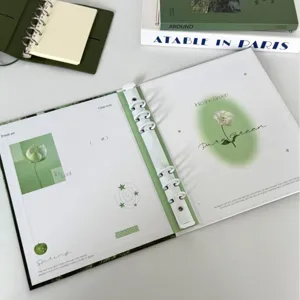 Carpeta A5 verde portatarjetas fotográficas, álbum de almacenamiento estético de hojas sueltas.