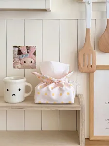 Pink polka dot fabric tissue box cute minimalist desktop napkin holder home decor storage pouch