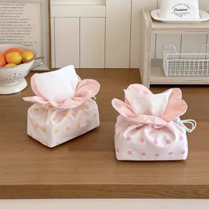 Cute polka dot flower tissue box cover, modern minimalist decorative home napkin holder.