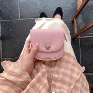 Women's Pink Leather Mini Turn-Lock Coin Purse Fashionable Macaron Style Mini Wallet