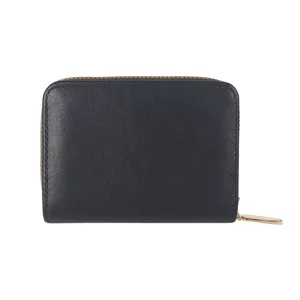Women's minimalist navy blue zipper card holder coin purse compact PU leather wallet for daily use