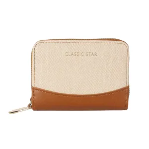 Women zipper card holder small wallet two tone compact coin purse fashion minimalist card case