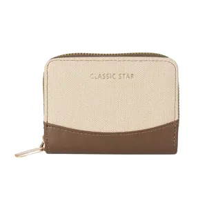 Compact women's card holder wallet with chic two-tone design, gold zipper, and card slots.