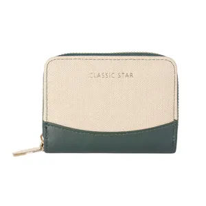 Detail view of the elegant color-blocked zipper card holder and wallet for daily use.