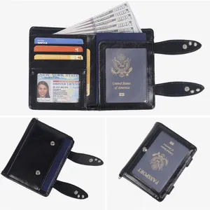Glossy leather bunny passport wallet holder with cute ear snap, multi-card slot organizer case.