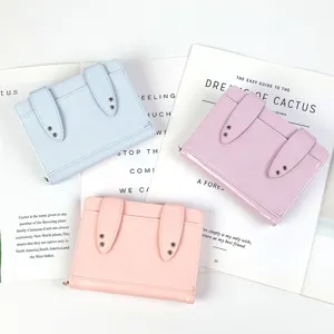 Cute Rabbit Ears PU Leather Passport Holder Wallet Multiple Card Slots Solid Color Travel Document Storage Organizer Bag For Women