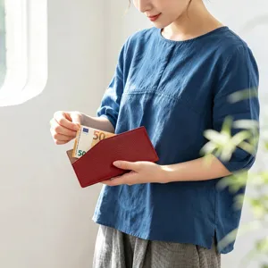 Ultra-thin minimalist red leather card holder wallet for men and women portable design