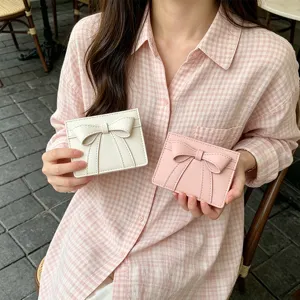 Sweet Bowknot PU Leather Card Holder Slim Mini Wallet For Women Cute Girl Multi Slot ID Card Case Daily Pocket Purse