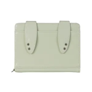 Light green passport holder with cute bunny ear design, multi-card slots and secure closure.